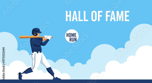 Illustrative Baseball Player Swinging Bat Towards Hall Of Fame Achievements