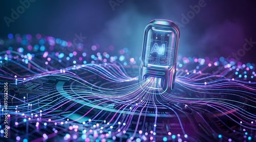 Futuristic microphone in a digital landscape a symphony of sound and technology