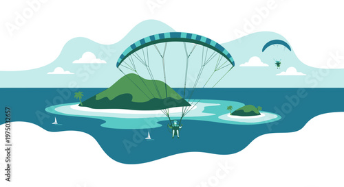 Island Adventure Paragliding Over Tropical Ocean Waters