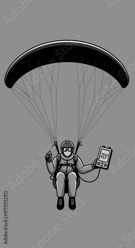 Illustrative Graphic Depicting Paraglider Pilot Navigating Adventure