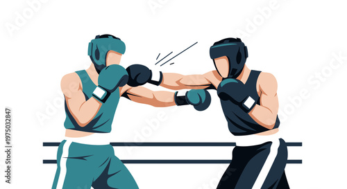 Intense Boxing Match Between Two Athletes In Ring