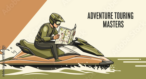 Jet Ski Navigator Planning Expedition Routes On Watercraft During Summer Adventure