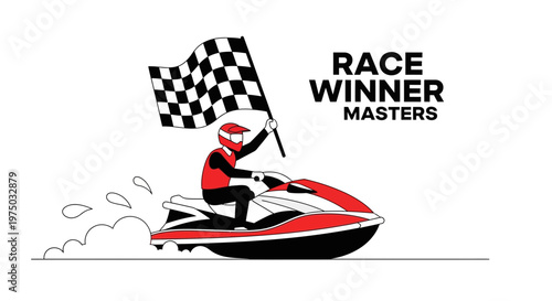 Jet Ski Racer Celebrates Victory With Checkered Flag