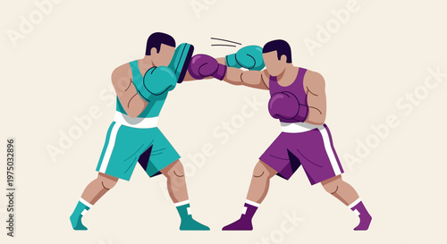 Intense Boxing Match Between Two Fighters in Minimalist Style