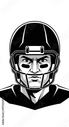 Intense Football Player Portrait Focused Determination In Black And White