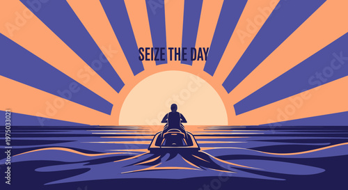 Jet Skiing During Sunrise Vector Graphic Inspiring Message