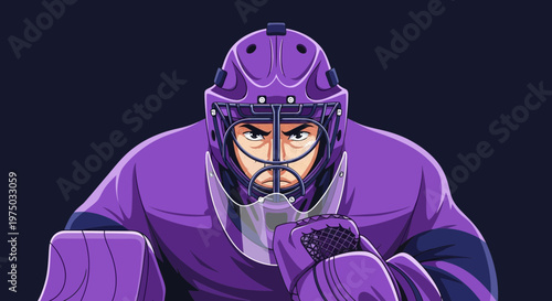 Intense Hockey Goalie Ready for Action On The Ice