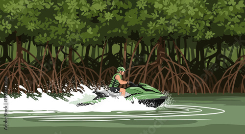 Jet Skiing Through Mangrove Forest Adventure Excitement