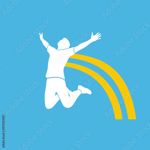 Joyful Person Jumping High With Vibrant Yellow Arcs Behind Them