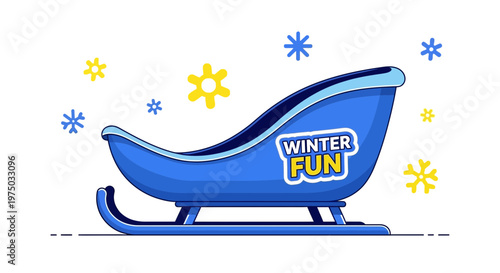 Joyful Blue Sled Illustration With Festive Snowflakes And Winter Fun Text