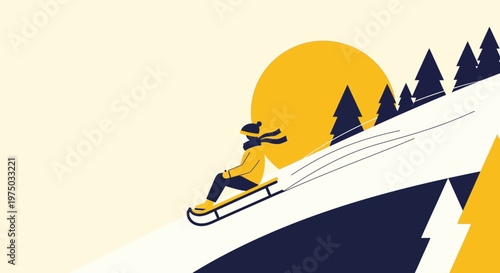Joyful Sledding Adventure Down Snowy Slopes Under A Bright Sun
