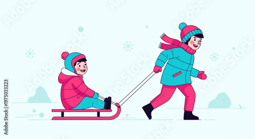 Joyful Children Enjoying Winter Sledding Fun Outdoors