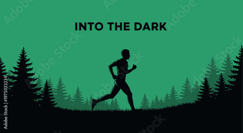 Into The Dark Runner Silhouette On Forest Hillside