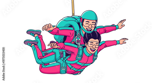 Joyful Tandem Skydiving Adventure People Enjoying Freefall