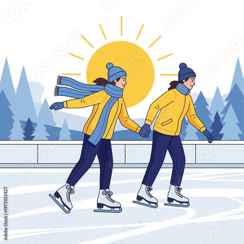 Joyful Winter Ice Skating Adventure Under Sunny Skies