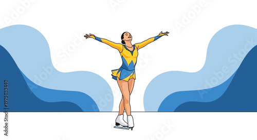 Joyful Figure Skater Performs Graceful Routine On Ice