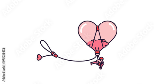 Joyful Heart Balloon Adventure With A Tiny Parachutist Soaring Gracefully