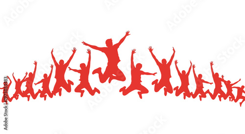 Joyful Group Of People Silhouettes Jumping High In Celebration