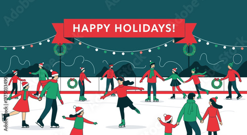 Joyful Holiday Ice Skating Celebration Festive Gathering