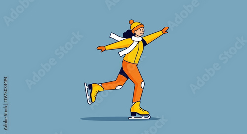 Joyful Ice Skater In Winter Attire Gliding On Ice