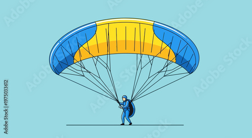 Joyful Parachutist Descending Underneath A Brightly Colored Canopy