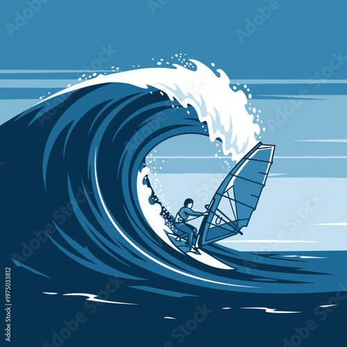 Majestic Ocean Wave Crashing With Windsurfer Riding Dynamic Surf