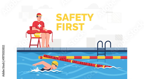 Lifeguard Supervising Swimmer In Pool Promoting Water Safety First