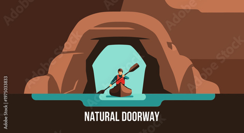 Kayaker Navigates Through A Majestic Natural Archway Entrance