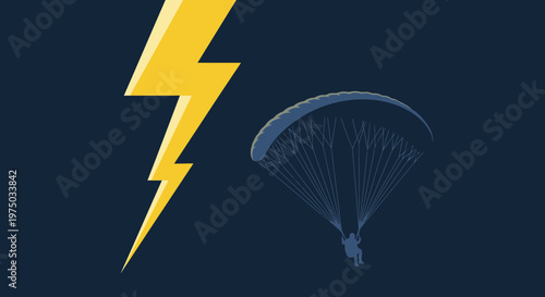 Lightning Bolt Symbol With Parachuter Mid-Air