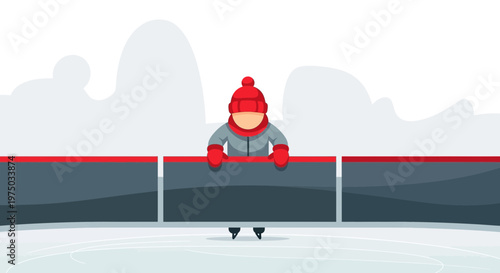 Little Skater Peeking Over Ice Hockey Rink Boards Winter Fun