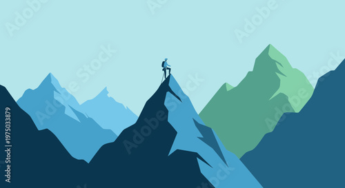 Lone Adventurer Reaches Mountain Summit A Symbol Of Achievement And Triumph