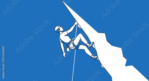 Lone Climber Ascending Rocky Peak Bold Blue And White Graphic