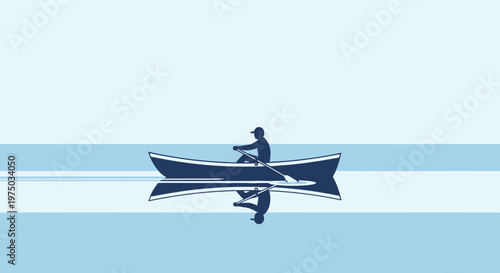 Lone Rower Navigates Calm Waters With Perfect Reflection