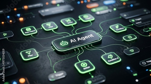 Ai agent network a futuristic visualization of artificial intelligence connections and data flow