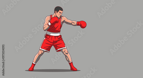 Male Boxer In Red Gear Delivering A Powerful Punch In A Dynamic Stance