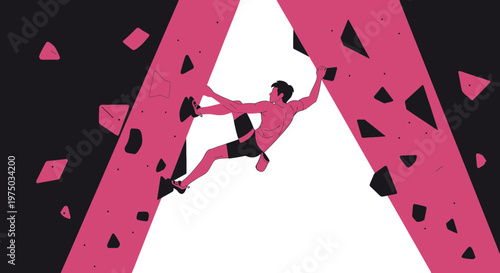 Man Ascending Boulder Wall Dynamic Sports Illustration