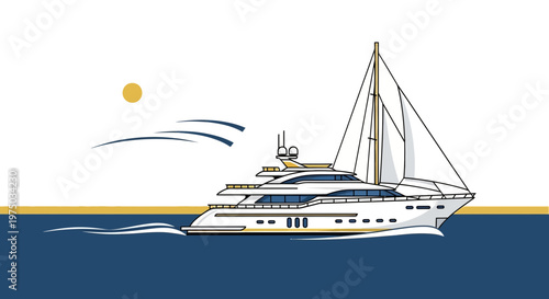 Luxurious Yacht Sails Across Blue Waters Under A Golden Sun
