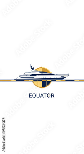 Luxury Yacht Crossing The Equator With Nautical Emblem