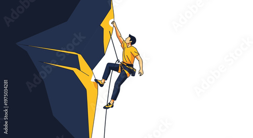 Man Ascending Rocky Ascent Climbing Challenging Mountain Peak Adventure