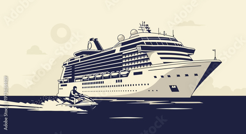 Majestic Cruise Ship and Thrilling Jet Ski Adventure at Sea