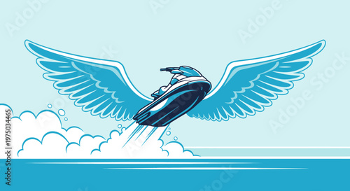 Majestic Jet Ski Soaring With Angelic Wings Over Water