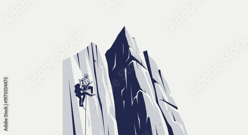 Majestic Mountain Ascent With Climber Scaling Rocky Peaks Adventure