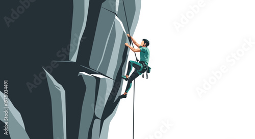Man Ascends Craggy Cliff Face With Determination And Skill