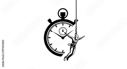 Man Bungees From Stopwatch Symbol Representing Time Is Running Out