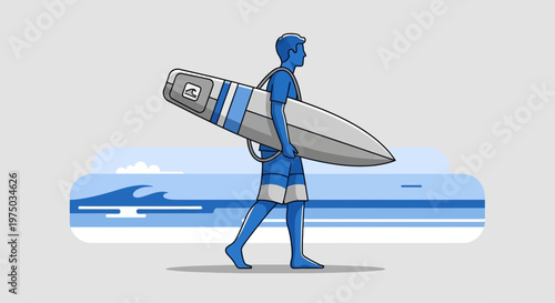 Man Carrying Surfboard Along Coastal Shoreline