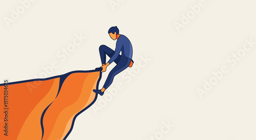 Man Climbing Edge Of Cliff On Orange Terrain
