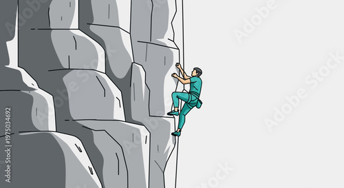 Man Climbing Rocky Mountain Summit Adventure Exploration