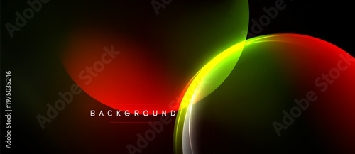 Abstract design features vibrant overlapping curves. Colors blend, creating dynamic visual effect against dark backdrop. Modern, sleek presentation.