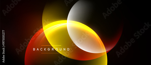 Abstract design features overlapping colorful circles. Bright yellow, orange hues dominate dark background. Text reads background.