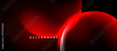 Dark red abstract background. Overlapping glowing shapes create dynamic visual effect. Minimalist design with text element.